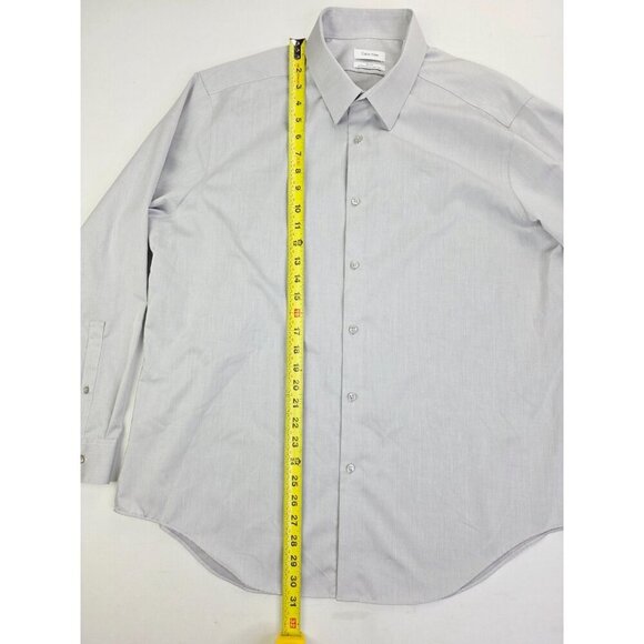 Calvin Klein Slim Fit Non Iron Size 17.5 32-33 Men Gray Performance Cotton Shirt - Picture 9 of 10